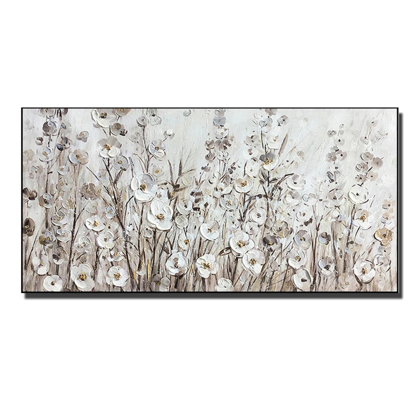 Modern White Spring Flowers Textured Wall Decor Art