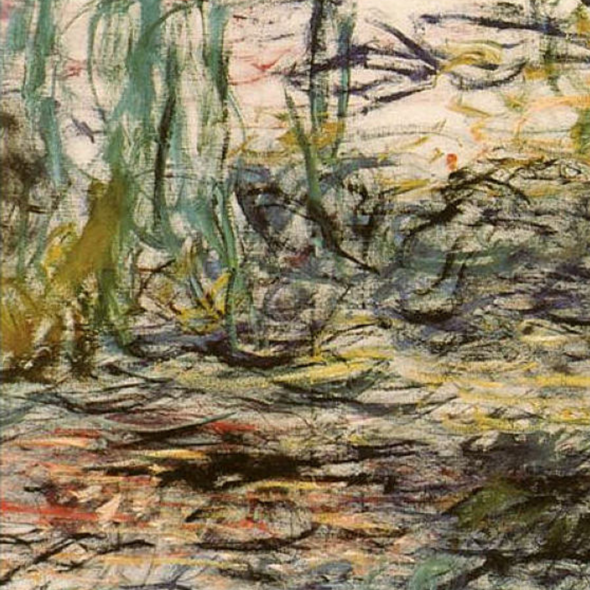 Detail of hanging foliage and abstract pond reflections.