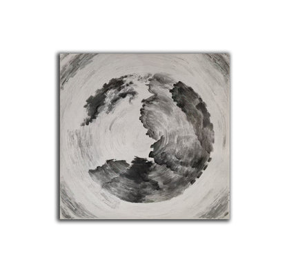 Monochrome Swirl Abstract Painting – Black, White & Grey Textured Circular Canvas Art
