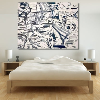 Monochrome Expressionist Scribble Painting – Hand-Painted Black & White Abstract Canvas