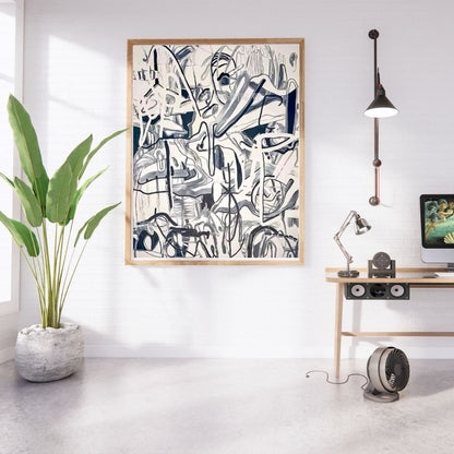 Monochrome Expressionist Scribble Painting – Hand-Painted Black & White Abstract Canvas