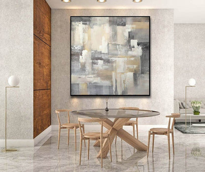 Neutral Abstract Texture Painting – Beige, Grey & Ivory Canvas Art for Modern Interiors
