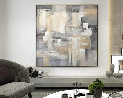Neutral Abstract Texture Painting – Beige, Grey & Ivory Canvas Art for Modern Interiors