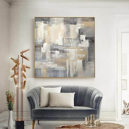 Neutral Abstract Texture Painting – Beige, Grey & Ivory Canvas Art for Modern Interiors