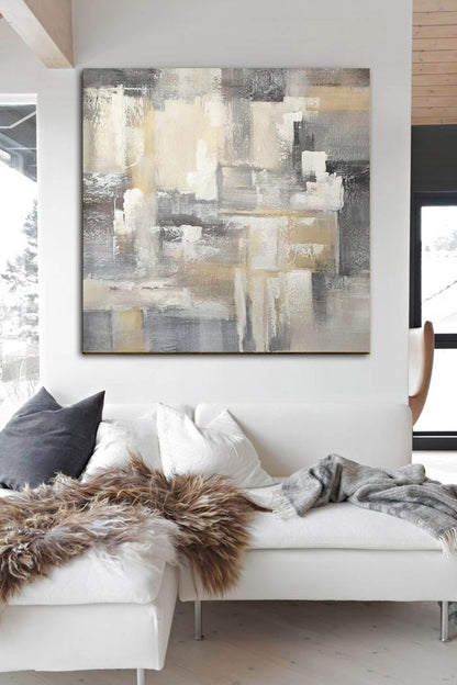 Neutral Abstract Texture Painting – Beige, Grey & Ivory Canvas Art for Modern Interiors