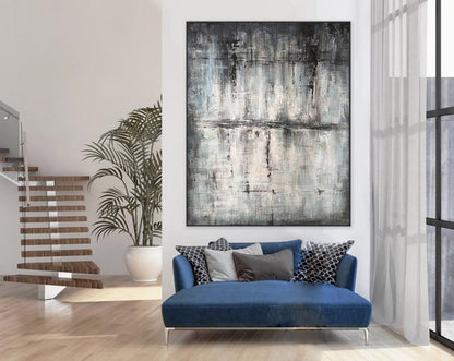 Neutral Textured Abstract Wall Art – Hand-Painted Grey, Black & White Canvas