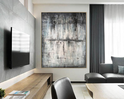 Neutral Textured Abstract Wall Art – Hand-Painted Grey, Black & White Canvas