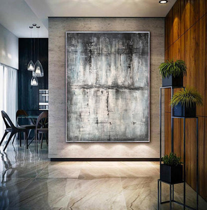 Neutral Textured Abstract Wall Art – Hand-Painted Grey, Black & White Canvas