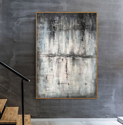 Neutral Textured Abstract Wall Art – Hand-Painted Grey, Black & White Canvas