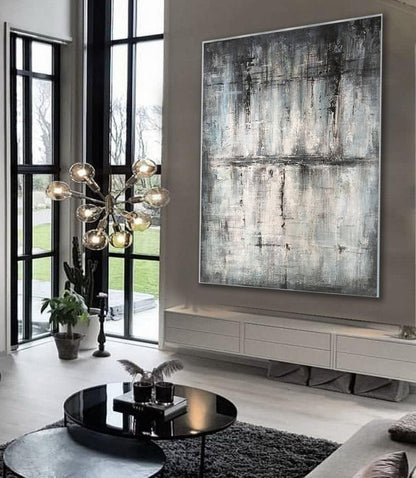 Neutral Textured Abstract Wall Art – Hand-Painted Grey, Black & White Canvas