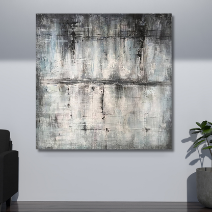 Neutral Textured Abstract Wall Art – Hand-Painted Grey, Black & White Canvas