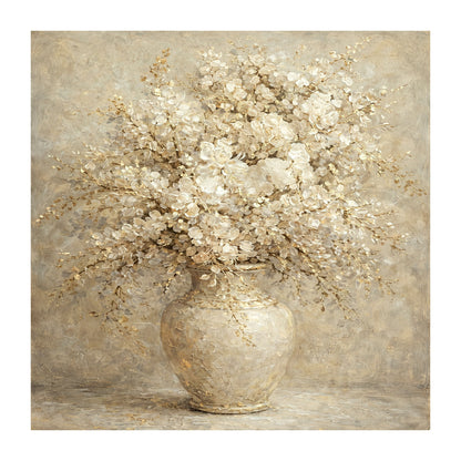 Close-up of hand-painted floral artwork showing detailed brush texture, layered petals and soft beige and ivory tones