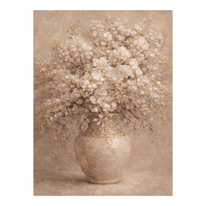 Neutral Floral Vase Painting with Gold Textured Art