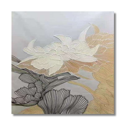 Neutral Floral Line Art Painting – Textured Modern Botanical Wall Art on Canvas