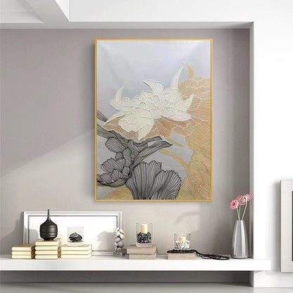 Neutral Floral Line Art Painting – Textured Modern Botanical Wall Art on Canvas