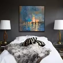 Night Cityscape Reflection – Impasto Palette Knife Abstract Painting on Canvas