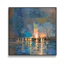 Night Cityscape Reflection – Impasto Palette Knife Abstract Painting on Canvas