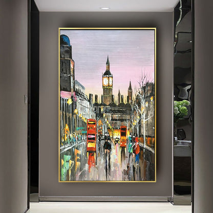 Night Cityscape with Clock Tower Oil Painting