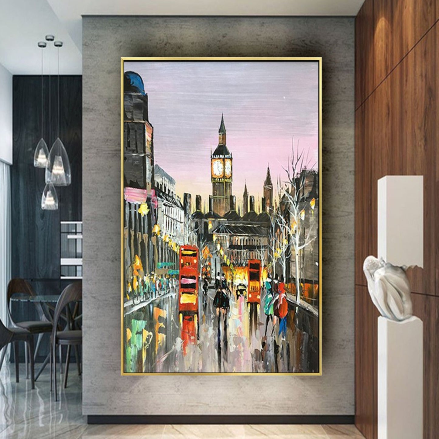 Night Cityscape with Clock Tower Oil Painting