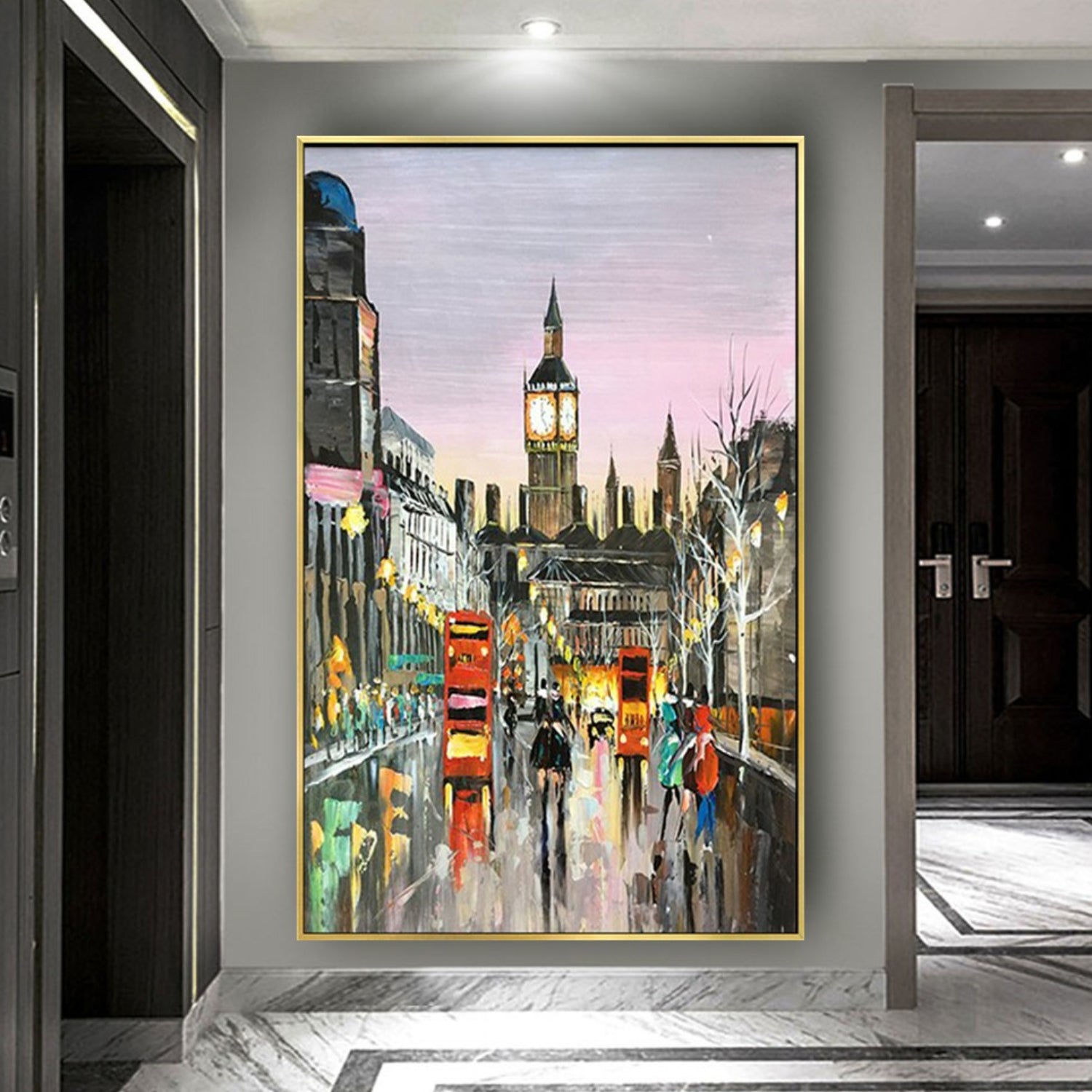 Night Cityscape with Clock Tower Oil Painting