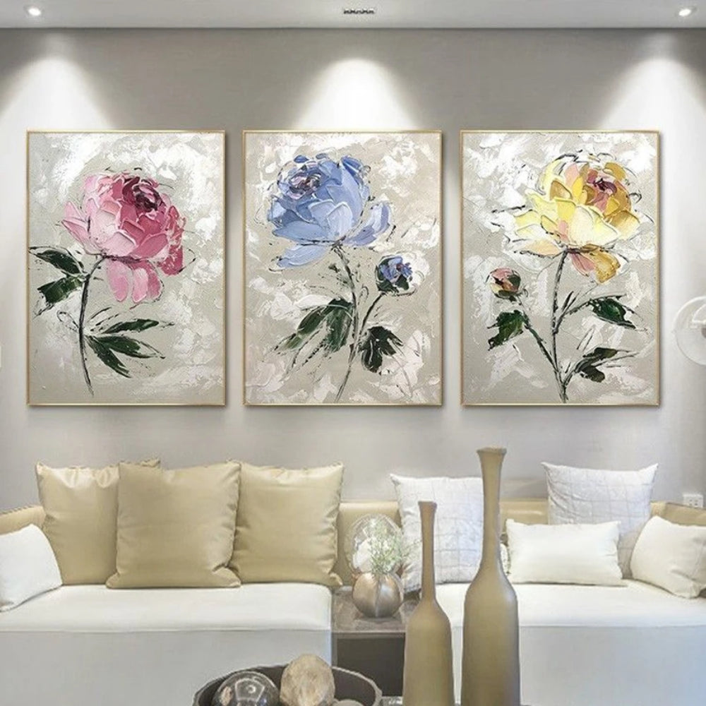 Nordic Abstract Texture Rose Set of 3 Wall Painting