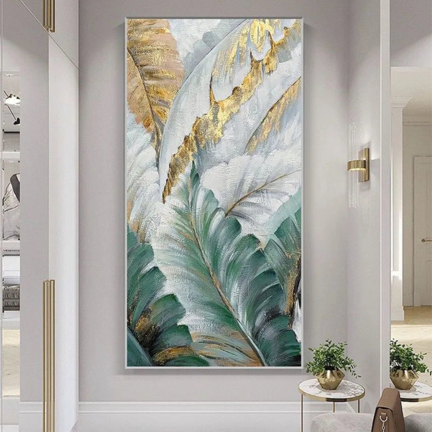 Nordic Gold Foil Leaf Handmade Wall Painting