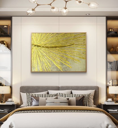 Golden Palm Leaf Abstract Wall Art – Hand-Painted Textured Metallic Canvas