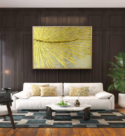 Golden Palm Leaf Abstract Wall Art – Hand-Painted Textured Metallic Canvas