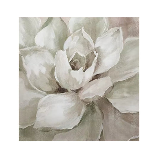 Hand-painted Nordic floral canvas in soft ivory, sage, and taupe neutral tones