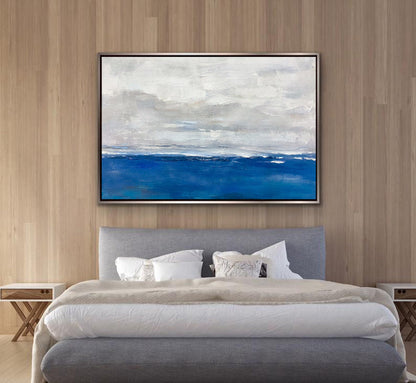 Minimalist Ocean Horizon Painting – Blue and Grey Abstract Seascape Canvas