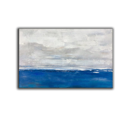 Minimalist Ocean Horizon Painting – Blue and Grey Abstract Seascape Canvas