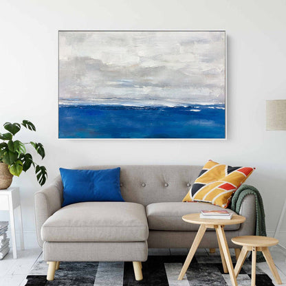 Minimalist Ocean Horizon Painting – Blue and Grey Abstract Seascape Canvas