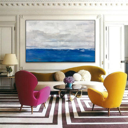 Minimalist Ocean Horizon Painting – Blue and Grey Abstract Seascape Canvas
