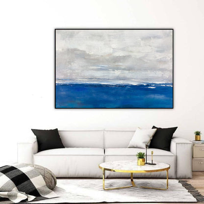 Minimalist Ocean Horizon Painting – Blue and Grey Abstract Seascape Canvas
