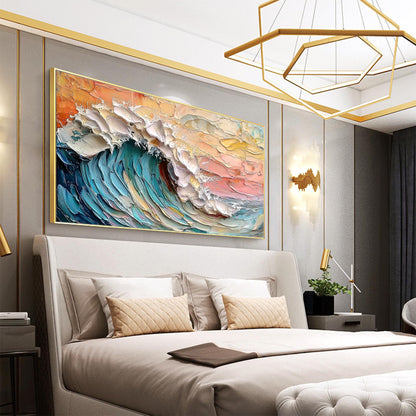 3D Abstract Ocean Wave – Hand-Painted Impasto Seascape Wall Art