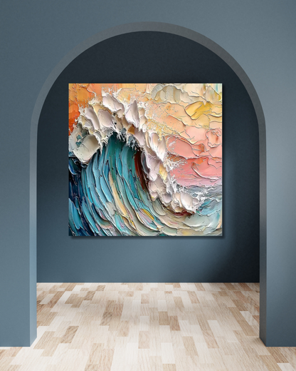 3D Abstract Ocean Wave – Hand-Painted Impasto Seascape Wall Art