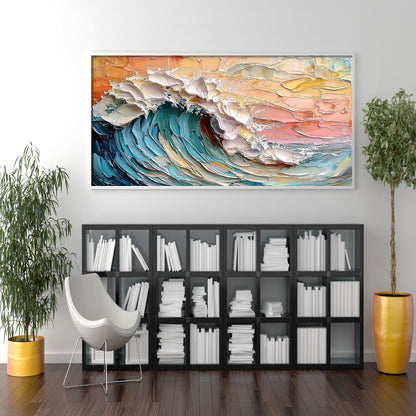 3D Abstract Ocean Wave – Hand-Painted Impasto Seascape Wall Art
