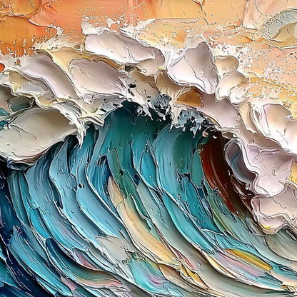 3D Abstract Ocean Wave – Hand-Painted Impasto Seascape Wall Art
