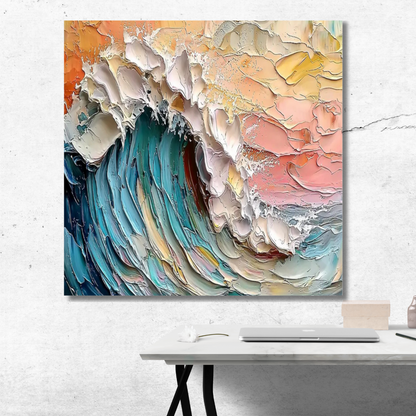 3D Abstract Ocean Wave – Hand-Painted Impasto Seascape Wall Art