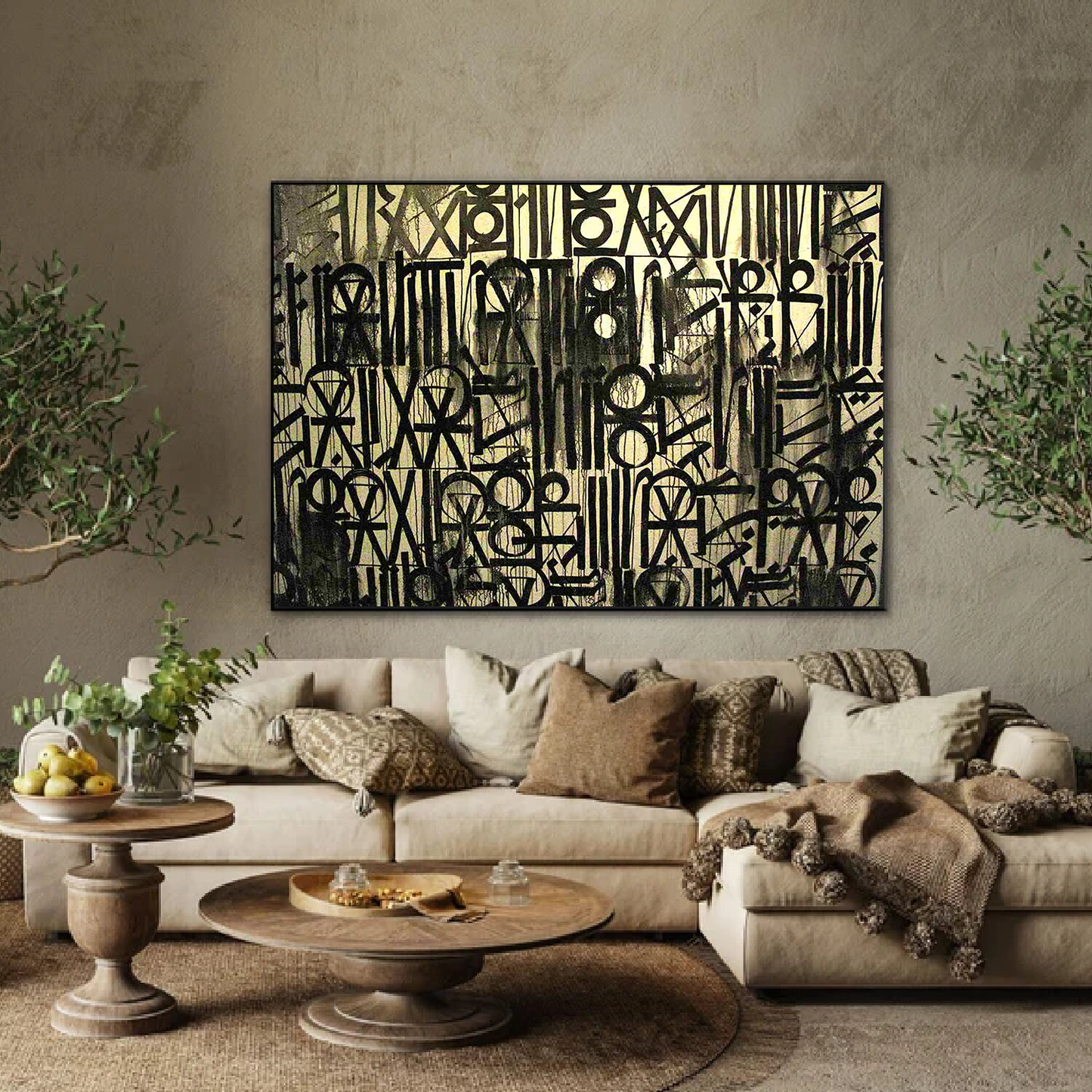 Retna-Inspired Black and Gold Calligraphic Pop Art