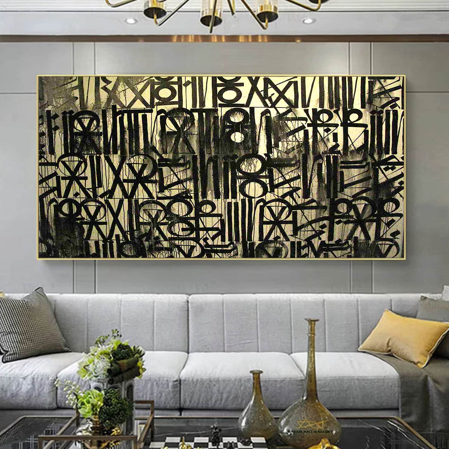 Retna-Inspired Black and Gold Calligraphic Pop Art