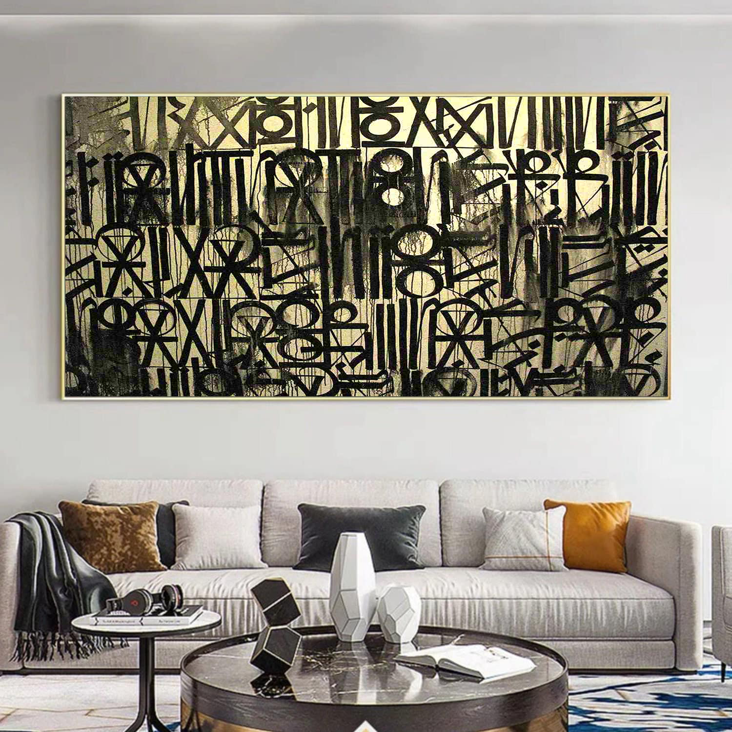 Retna-Inspired Black and Gold Calligraphic Pop Art