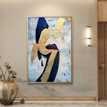 Golden Motion – Navy & Gold Textured Abstract Painting on Canvas