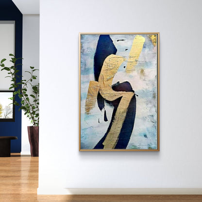 Golden Motion – Navy & Gold Textured Abstract Painting on Canvas