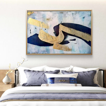 Golden Motion – Navy & Gold Textured Abstract Painting on Canvas