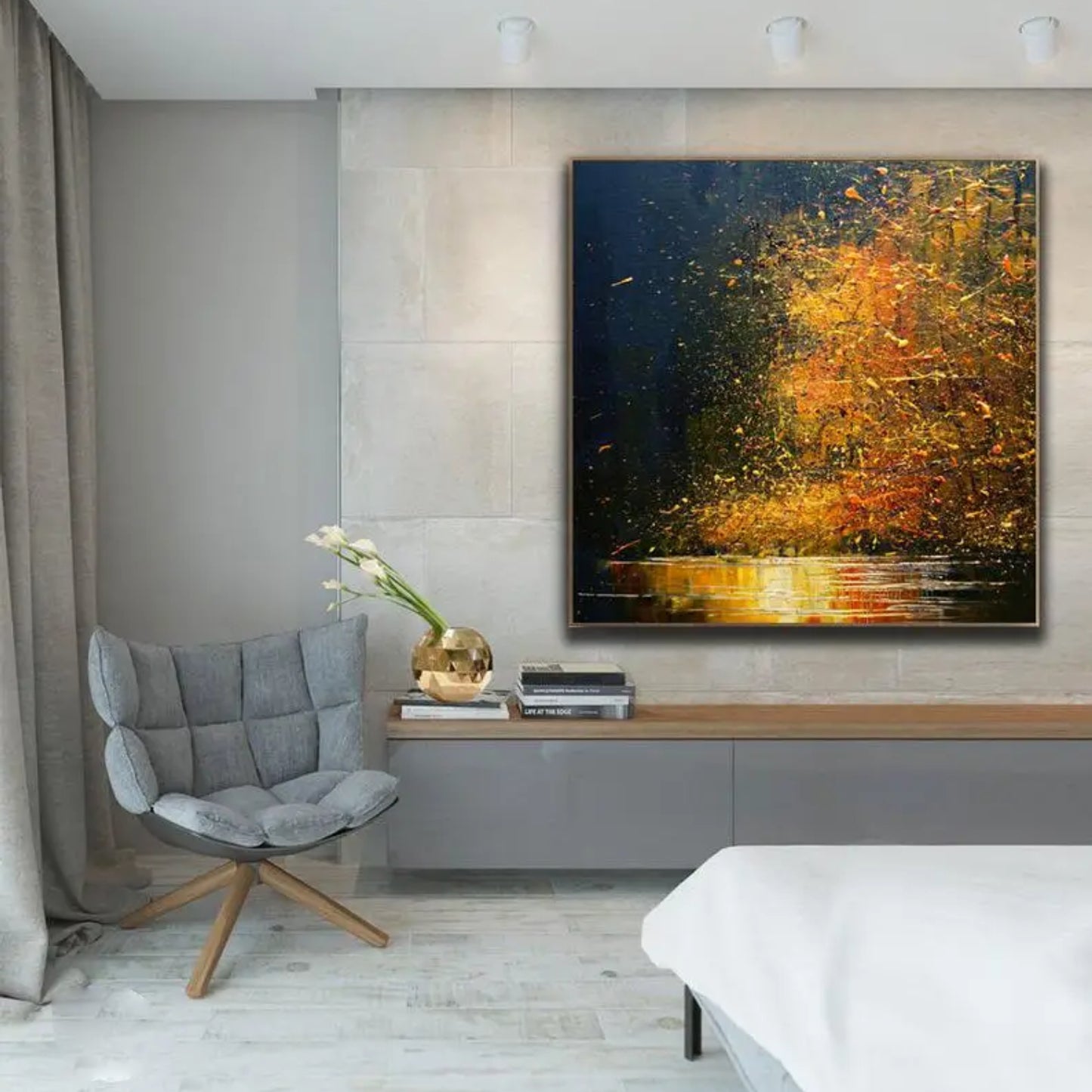 Oversize Black and Orange Abstract Oil Painting