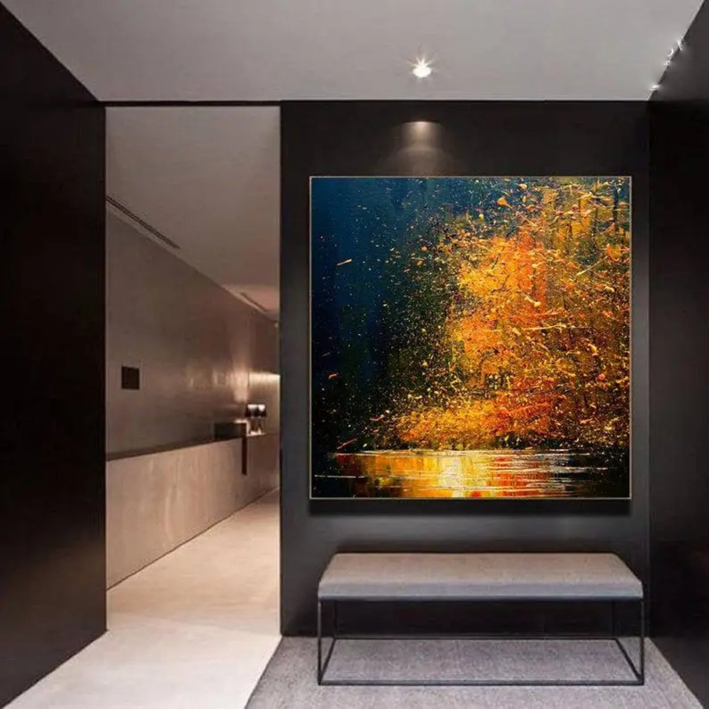 Oversize Black and Orange Abstract Oil Painting