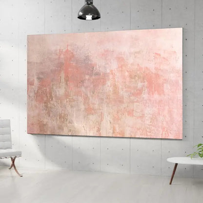 Room mockup. Soft pale pink and cream layers with muted grey patches and fine rough scraped texture.