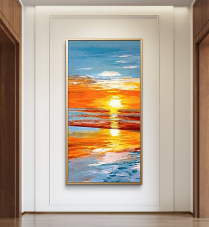Peaceful Vibrant Seascape Textured Sunset Oil Painting