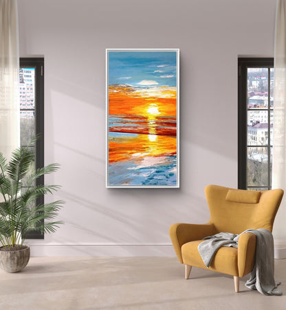 Peaceful Vibrant Seascape Textured Sunset Oil Painting